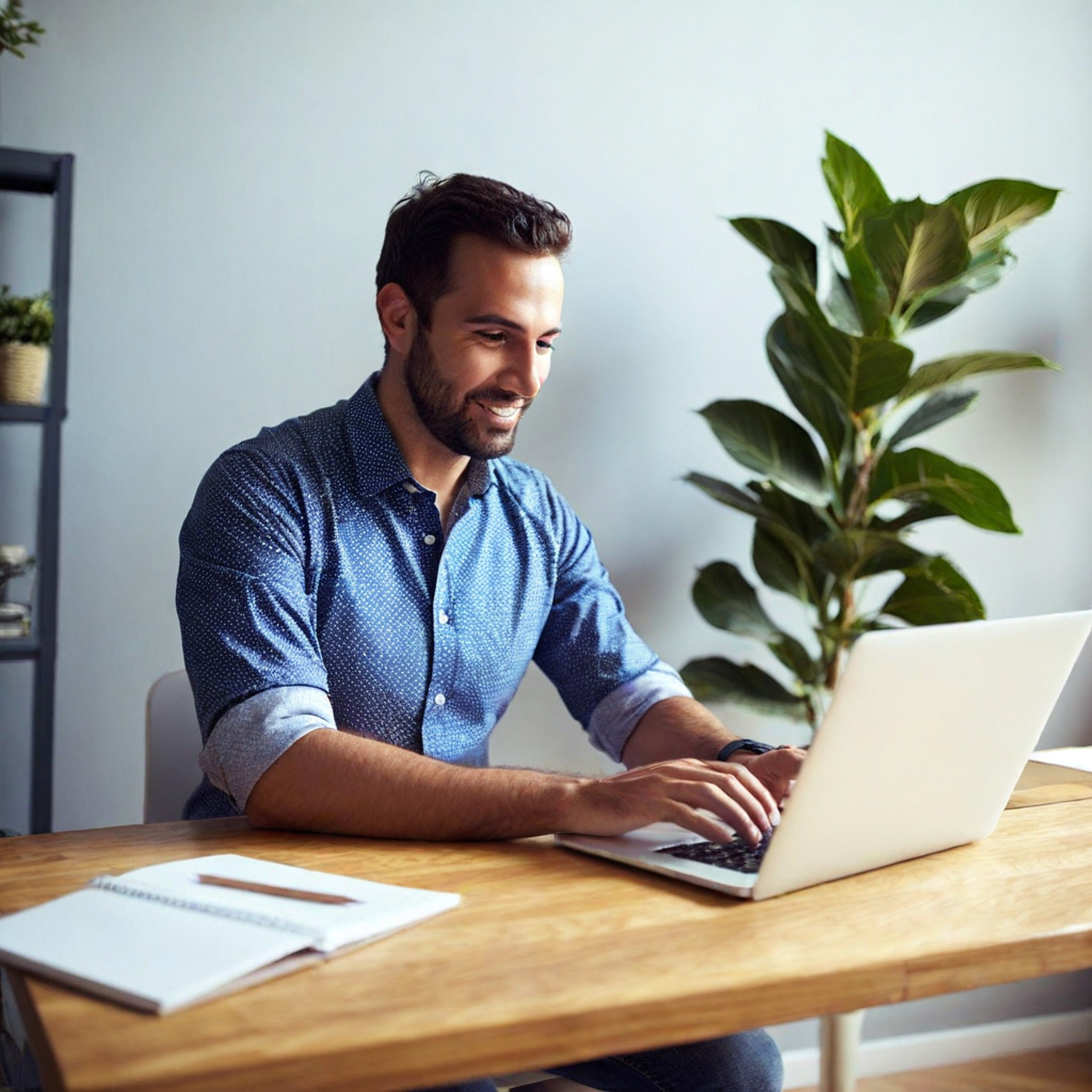 copywriter sitting at desk working on laptop